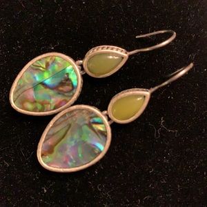 Kapua shell and green glass bead earrings.
